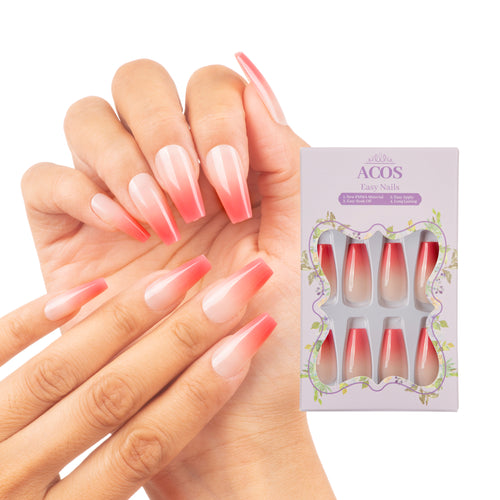 ACOS Long Coffin Easy Nails  (Peach Pink design) - Lashmer Nails&Eyelashes Supplier