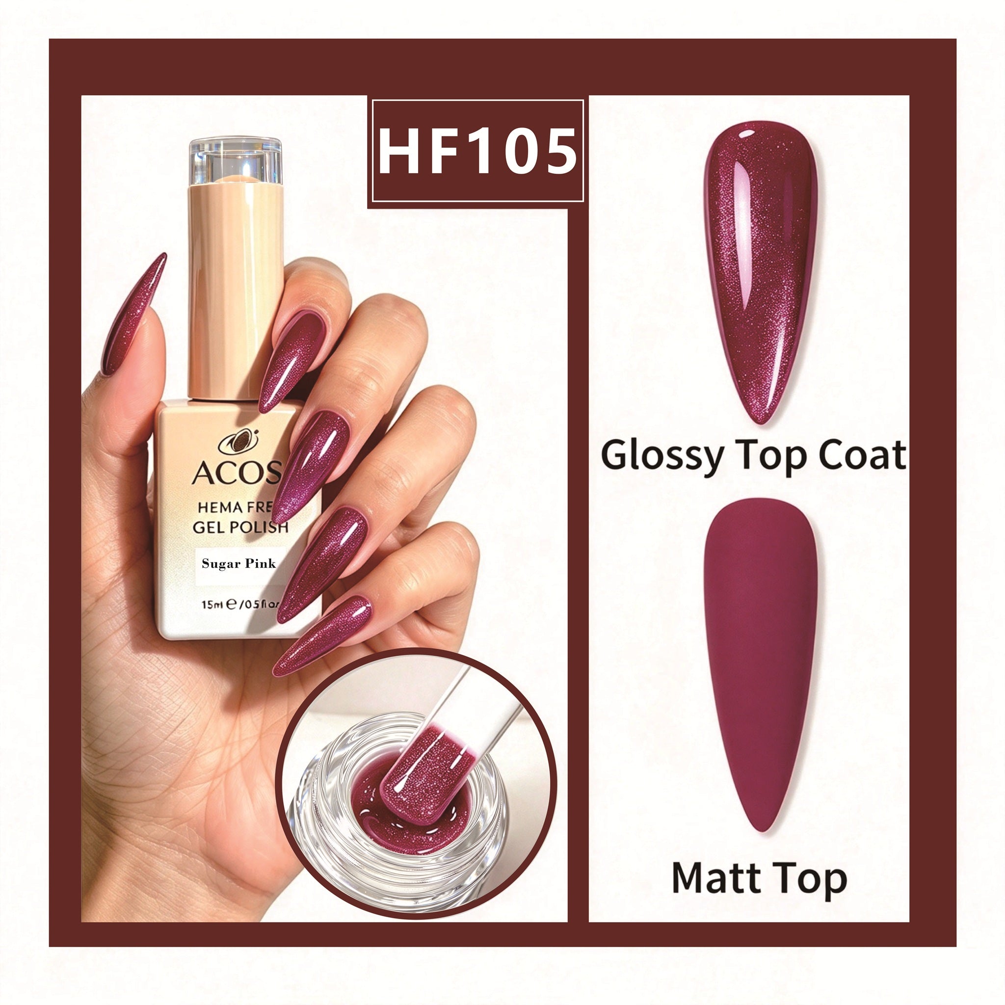 ACOS HEMA-free gel polish in Sugar Pink, colour 105