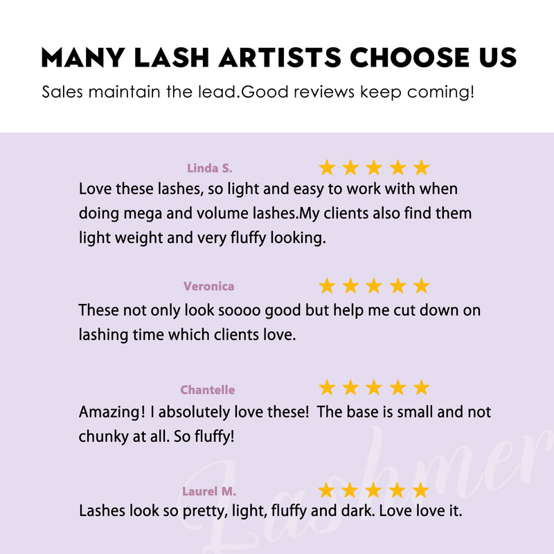 XL tray-Short Stem Premade Fans | Lashmer | C, D Curl--5D (thickness 0.05)- 20 Lines - 560 Fans, Ultra Black - Lashmer