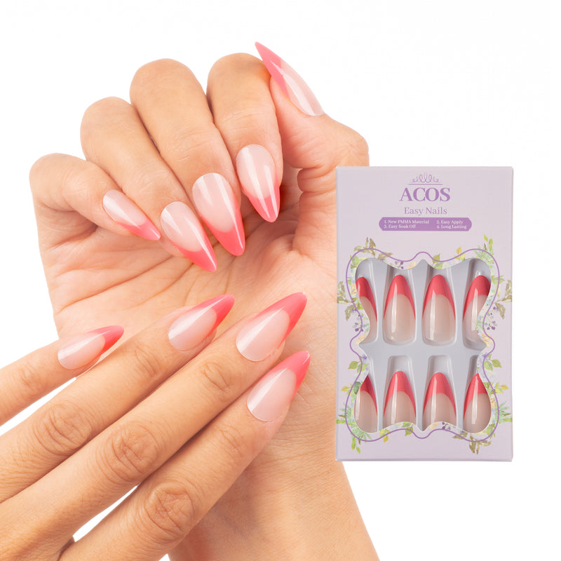 ACOS  Medium Pointy Easy Nails  (Pink French) - Lashmer Nails&Eyelashes Supplier