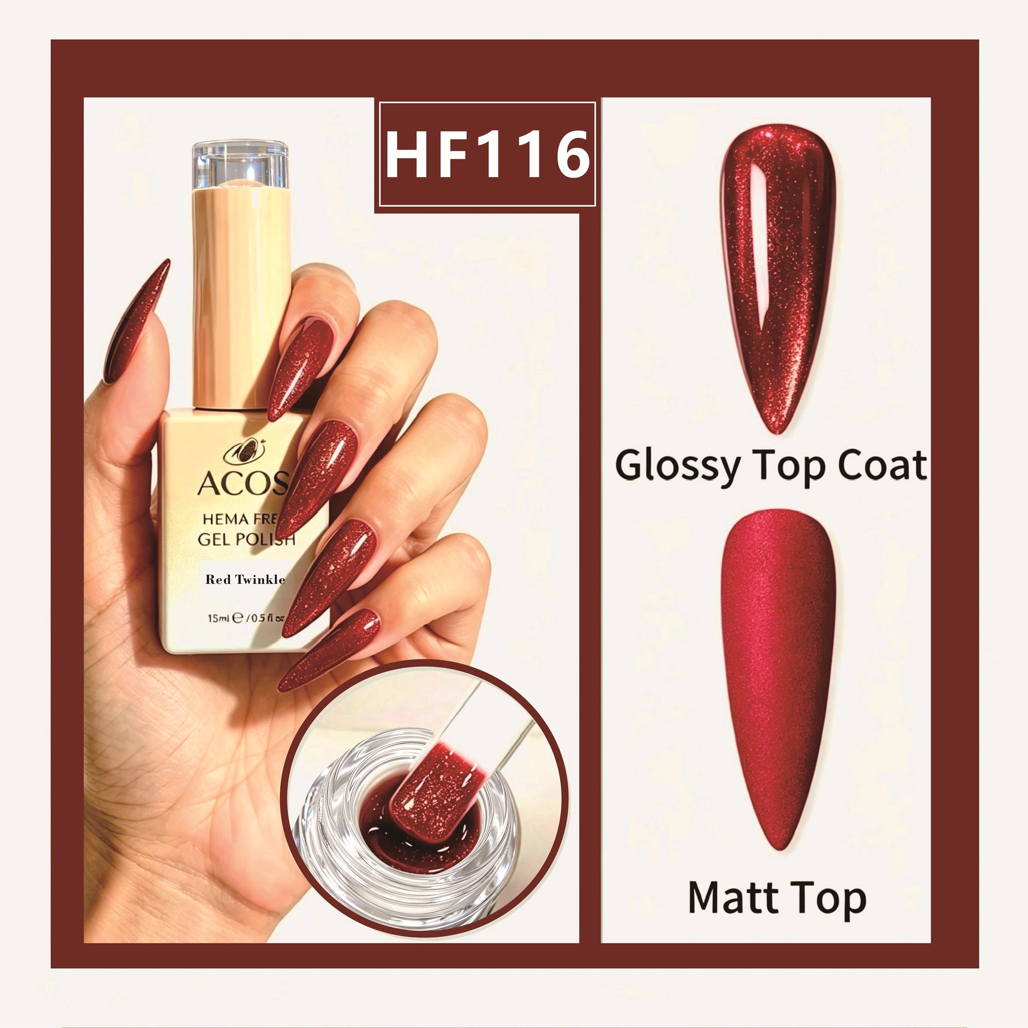ACOS HEMA-free gel polish in Cherry Crystal, colour 116