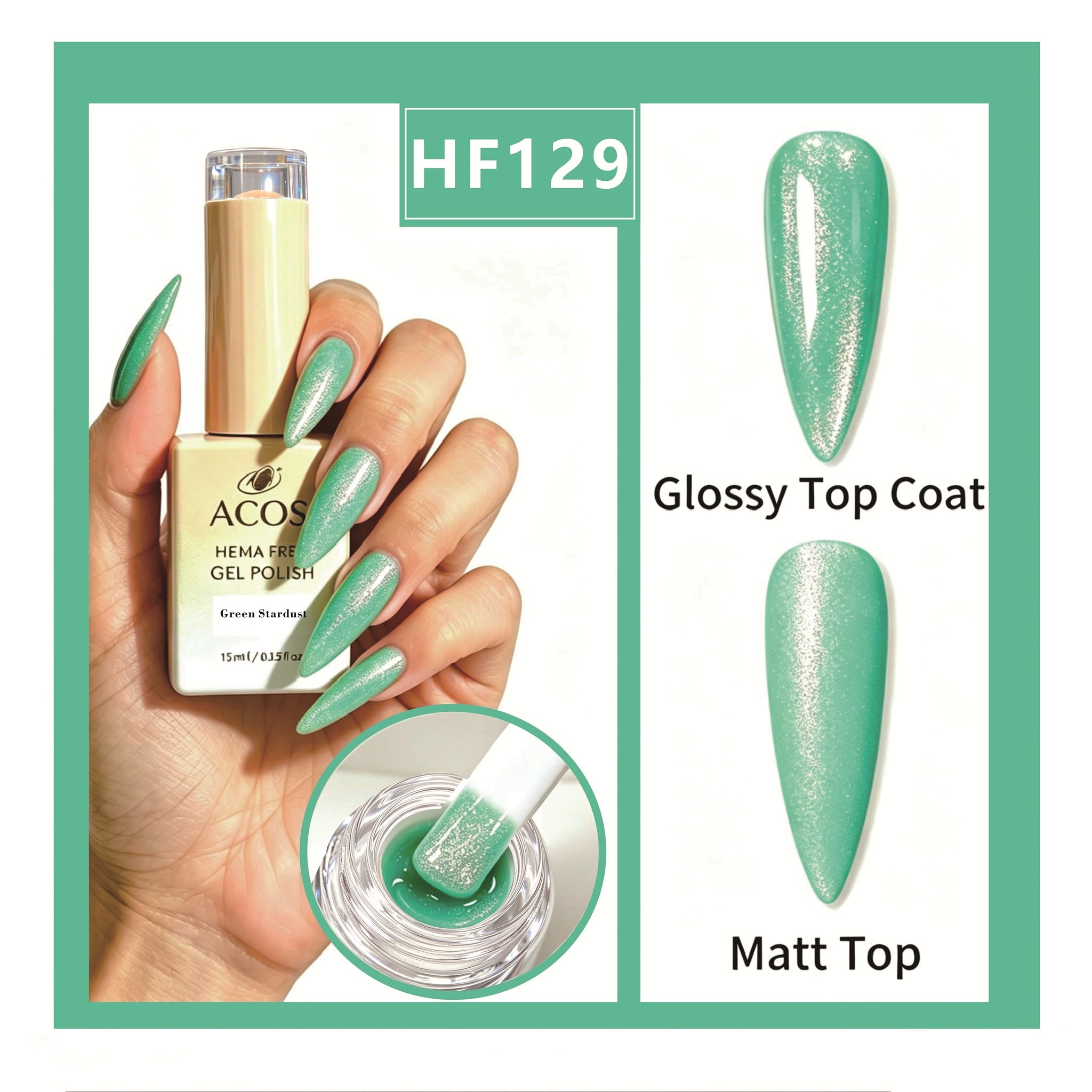 ACOS HEMA-free gel polish in Green Stardust, colour 129