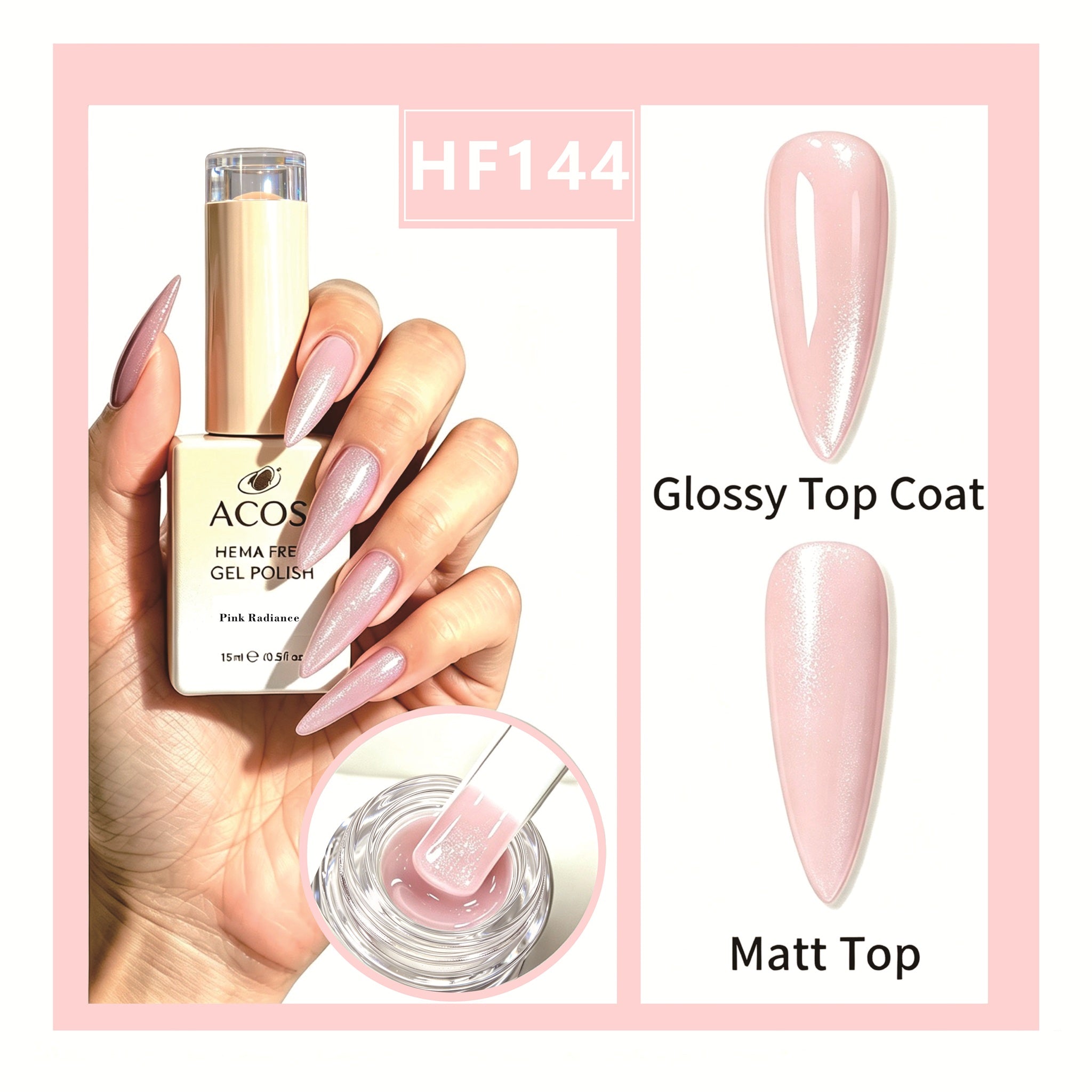 ACOS HEMA-free gel polish in Pink Radiance, colour 144