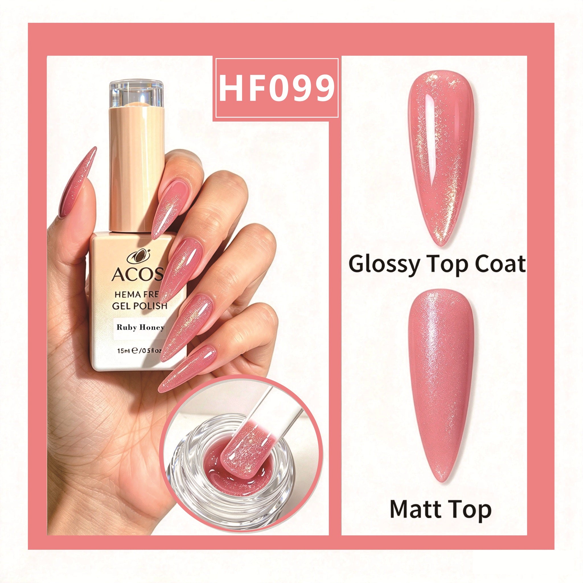 ACOS HEMA-free gel polish in Ruby Honey, colour 099