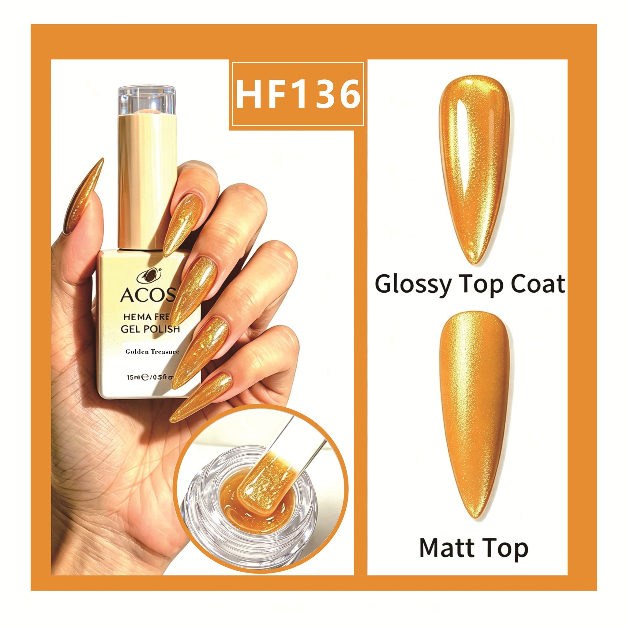 ACOS HEMA-free gel polish in Golden Treasure, colour 136