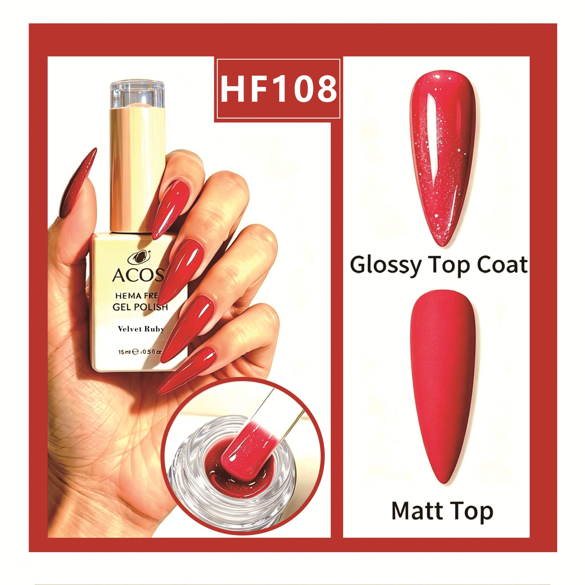 ACOS HEMA-free gel polish in Velvet Ruby, colour 108
