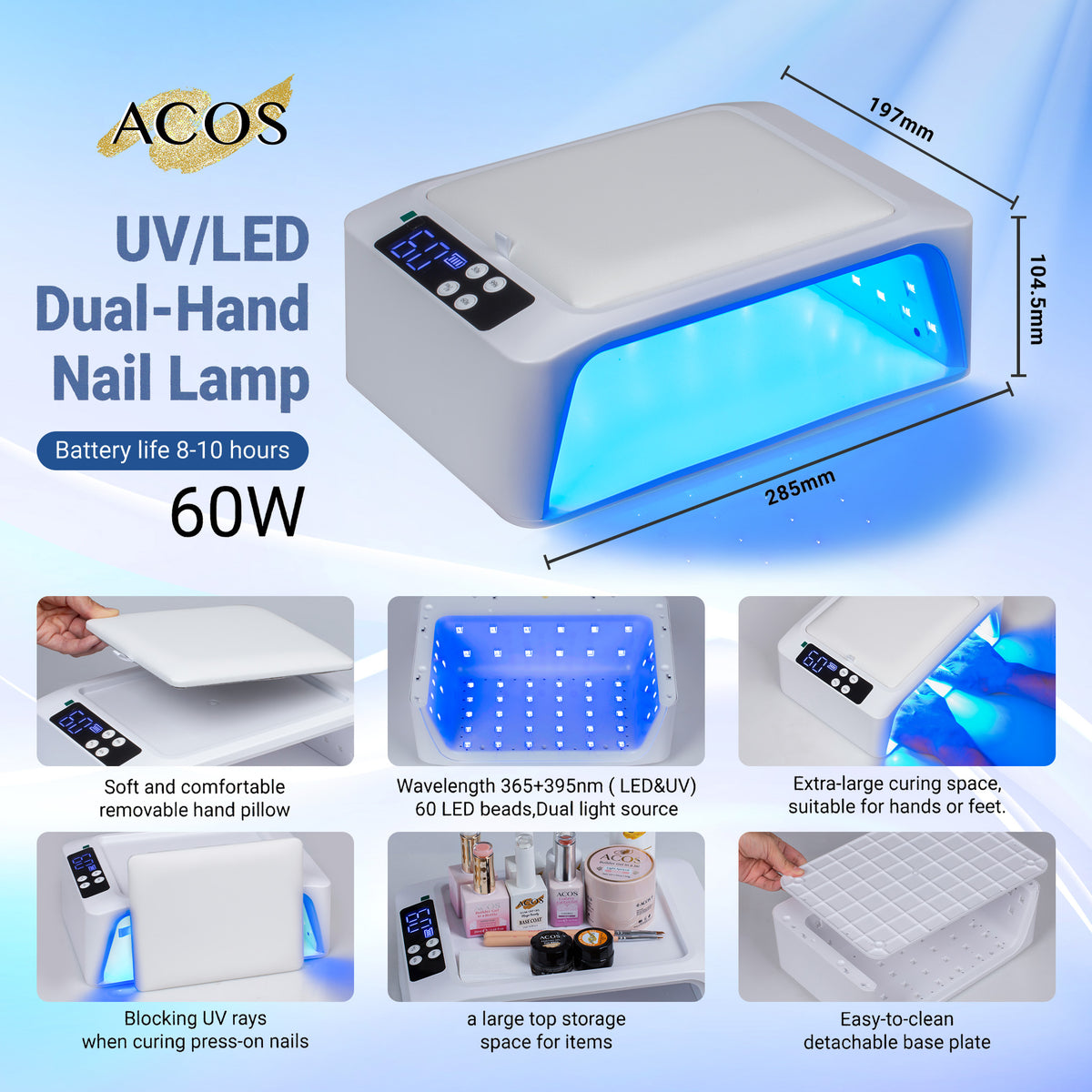 ACOS Professional Cordless Dual Hand UV/LED Lamp 60W