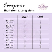 XL tray-Long Stem Premade Fans | Lashmer | C, D Curl--6D (thickness 0.07) - 16 Lines - 320 Fans, Ultra Black - Lashmer