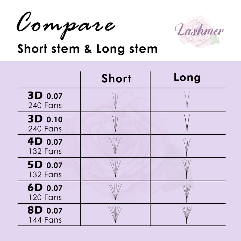 XL tray-Long Stem Premade Fans | Lashmer | C, D Curl--6D (thickness 0.07) - 16 Lines - 320 Fans, Ultra Black - Lashmer