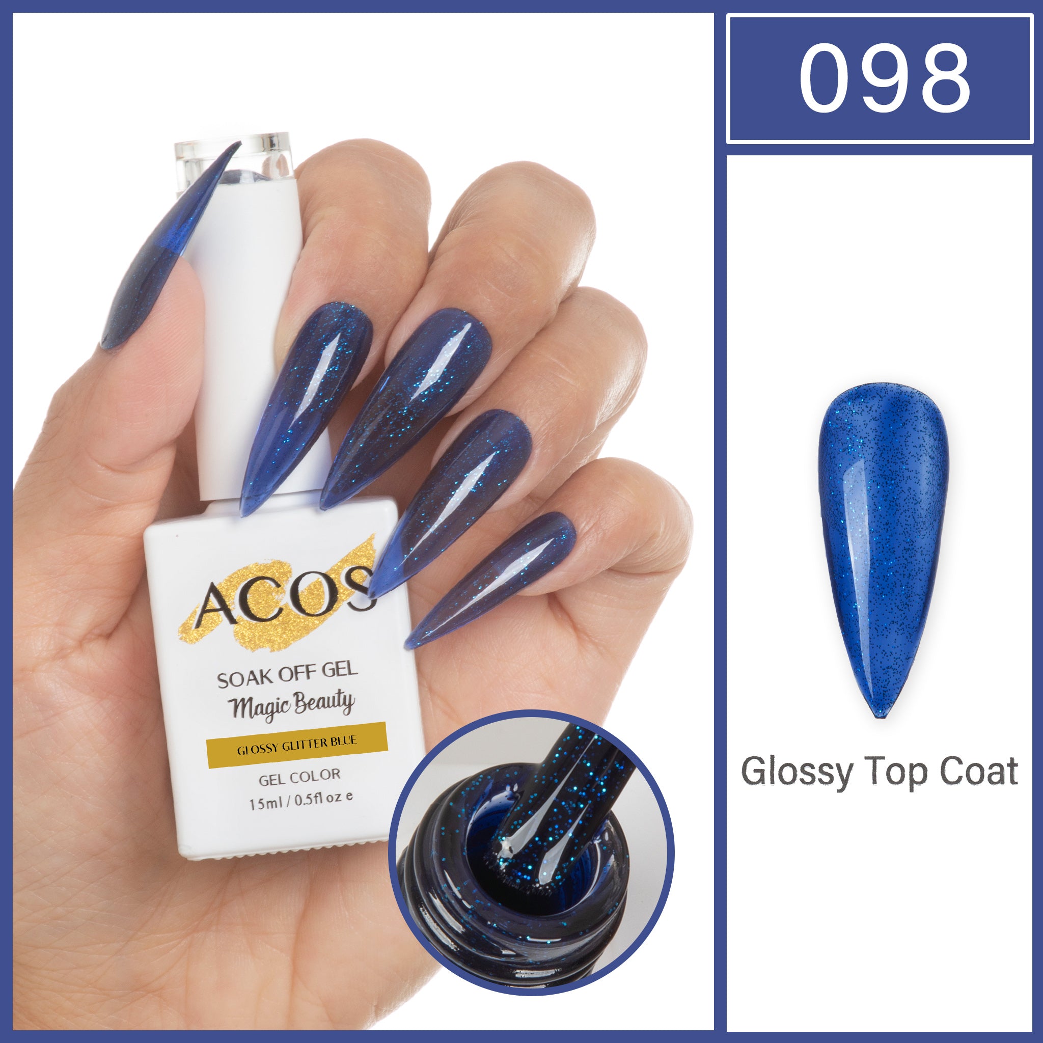 ACOS Magic Beauty Gel Polish GLOSSY GLITTER BLUE (098)