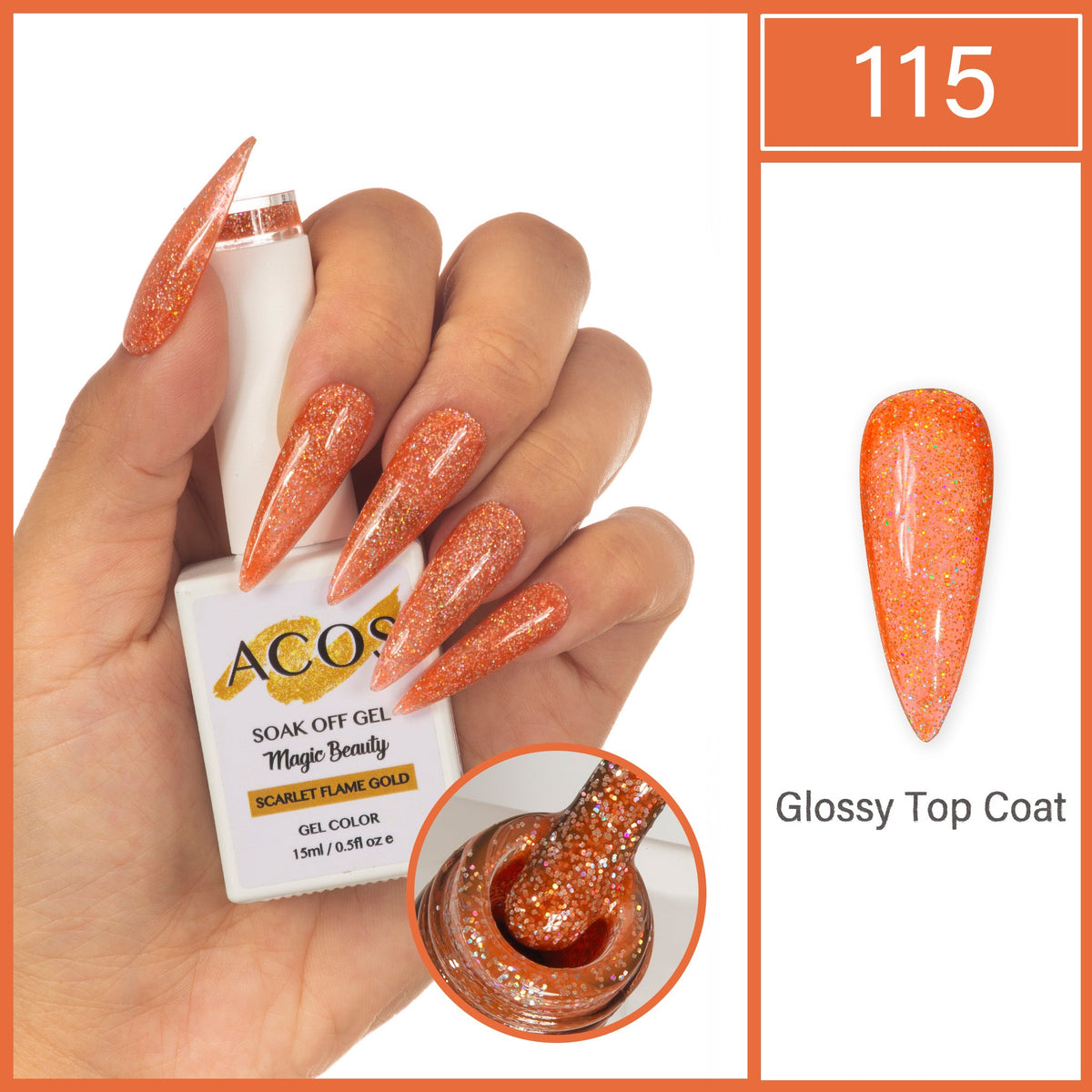 ACOS Magic Beauty Gel Polish Scarlet Flame Gold(115)