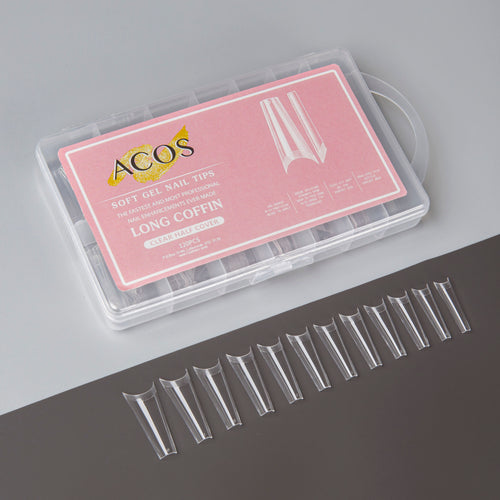 ACOS Soft Gel Nail Tips (Clear Half Cover) - Long Coffin - Lashmer