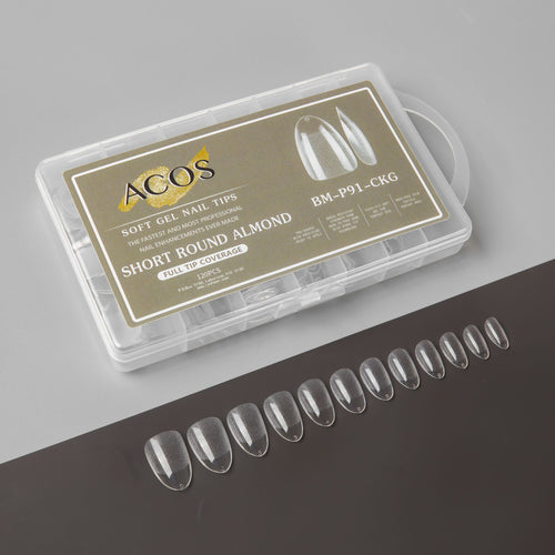 ACOS Soft Gel Nail Tips (Full Tip Coverage) - Short Round Almond - Lashmer