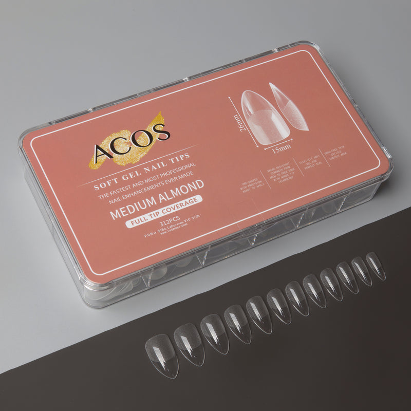 ACOS Soft Gel Nail Tips (Full Tip Coverage) - Medium Almond - Lashmer