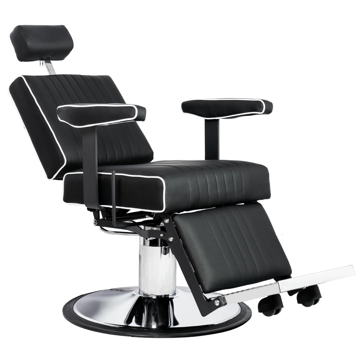 Karma Nerang Barber Chair Black & Chrome with White Piping
