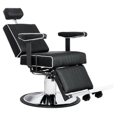 Karma Nerang Barber Chair Black & Chrome with White Piping