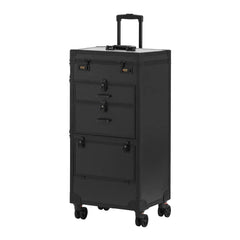 Black rolling filing cabinet with three drawers on a white background