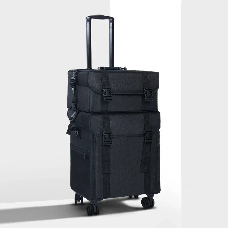 Karma Two Piece Black Nylon Salon Trolley Case with Draws & Shoulder Strap
