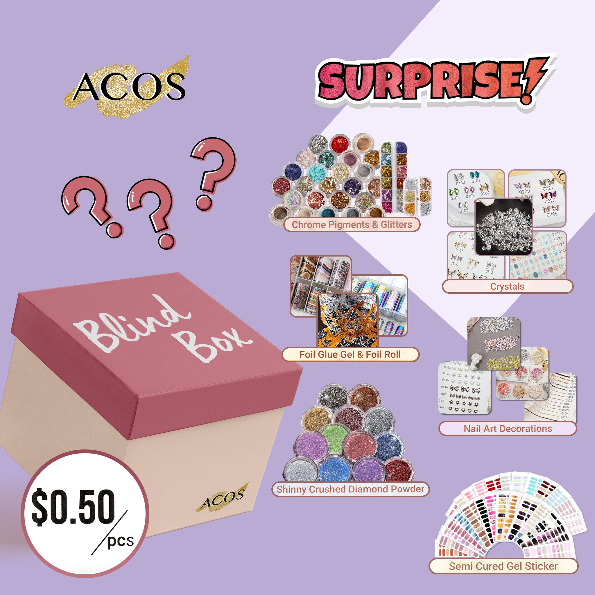 Blind Box (Nail Art Stuff Mixed)--50 PCS - Lashmer