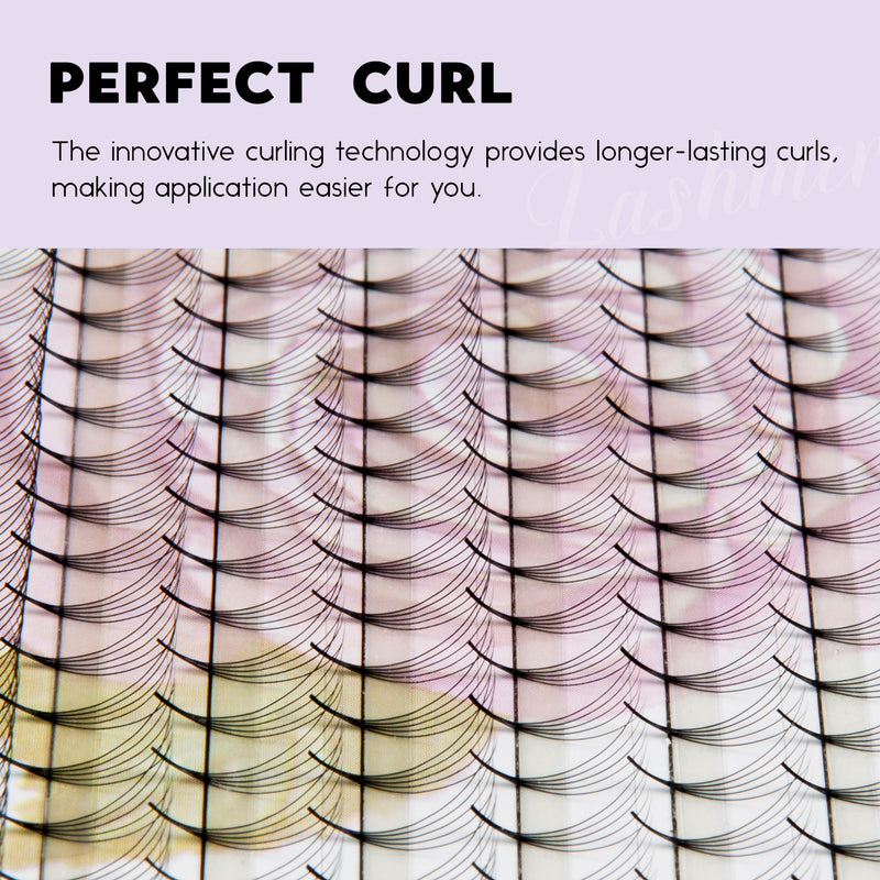 XL tray-Short Stem Premade Fans | Lashmer | C, D Curl--3D - 16 Lines - 640 Fans, Ultra Black - Lashmer