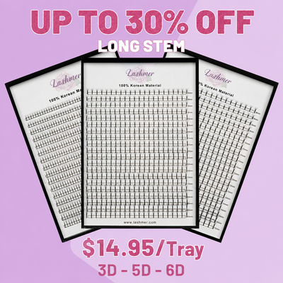 Lashmer Long Stem Premade Lash Fans Bundle, 3 XL Trays (1400 Fans) [$14.95/Tray]