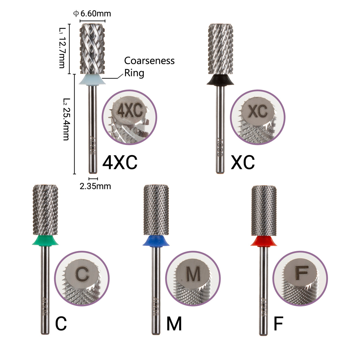 ACOS 6.6mm Large Barrel Straight Cut Tungsten Carbide Nail Drill Bits