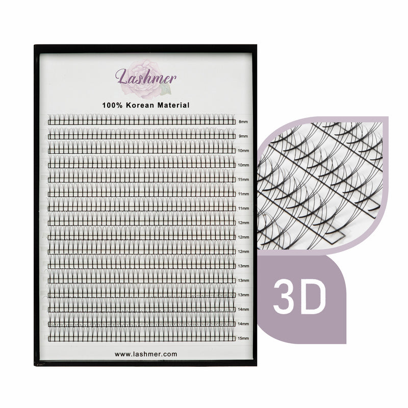 XL tray-Long Stem Premade Fans | Lashmer | C, D Curl--3D - 16 Lines - 640 Fans, Ultra Black - Lashmer
