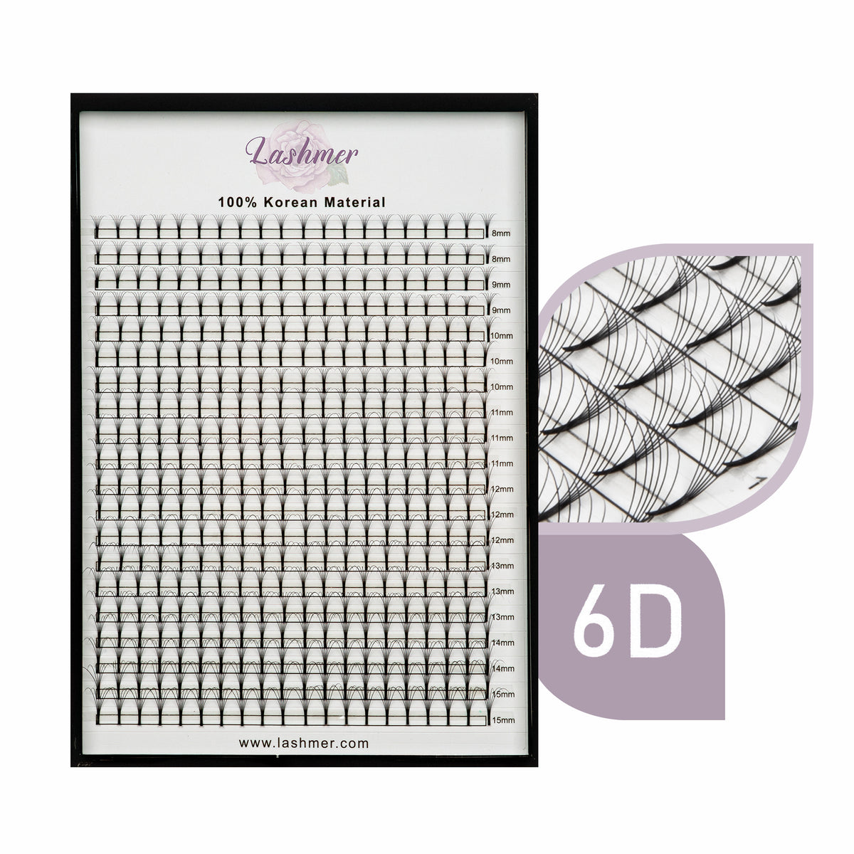 XL tray-Long Stem Premade Fans | Lashmer | C, D Curl--6D (thickness 0.07) - 16 Lines - 320 Fans, Ultra Black - Lashmer