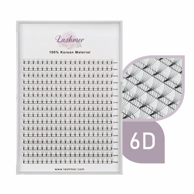 XL tray-Short Stem Premade Fans | Lashmer | C, D Curl--6D - 16 Lines - 320 Fans, Ultra Black - Lashmer