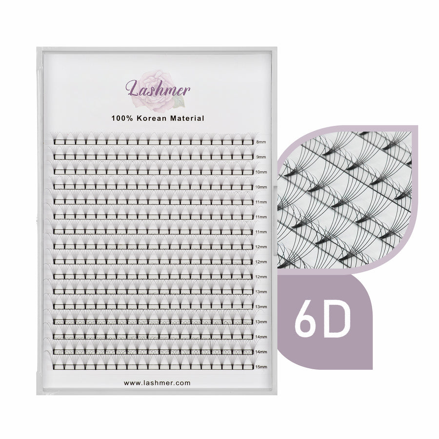 XL tray-Short Stem Premade Fans | Lashmer | C, D Curl--6D - 16 Lines - 320 Fans, Ultra Black - Lashmer