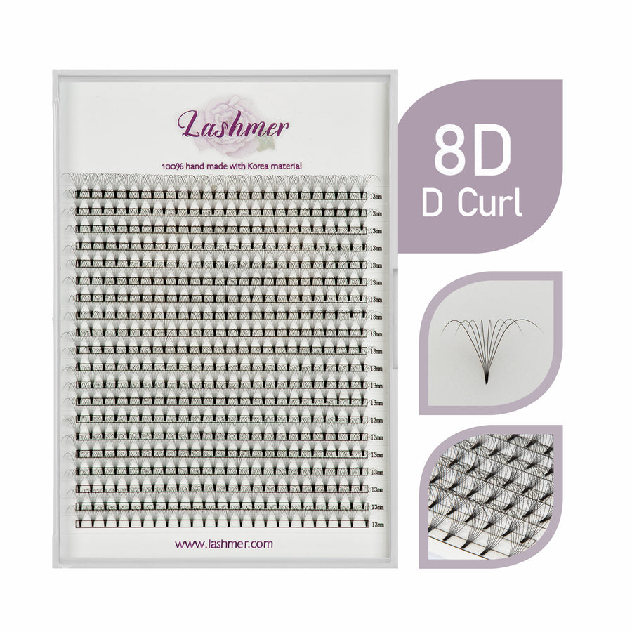 XL tray-Short Stem Premade Fans | Lashmer | C, D Curl--8D - 20 Lines - 480 Fans, Ultra Black - Lashmer