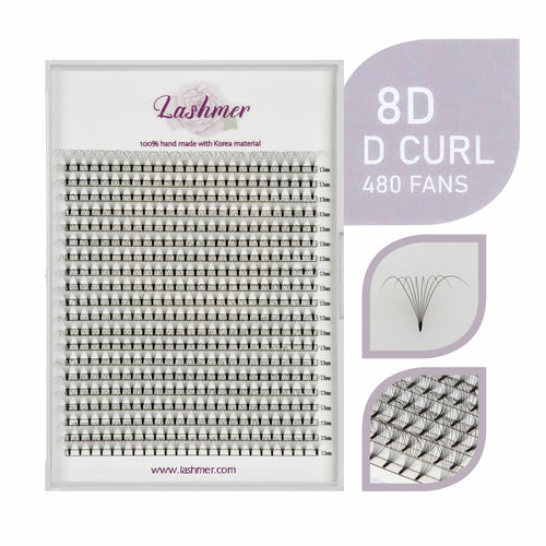 Short Stem Premade Fans | Lashmer | C, D Curl--8D - 20 Lines - 480 Fans, Ultra Black - Lashmer Nails&Eyelashes Supplier